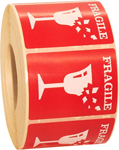 Etiquettes Fragile blanches sur rouge 58x44mm (200 étiquettes) Cover