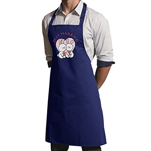Tablier cuisine premium navy just married : accessoire textile pour anniversaire de mariage
