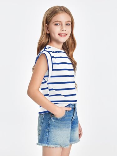 Image of Haloumoning Girls Cap Sleeve T Shirts Summer Striped Tank Tops Tees 4-14 Years