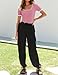 ZESICA Women's Short Sleeve Square Neck Color Block T Shirt 2026 Summer Slim Fit Ribbed Knit Basic Tee Tops,Pink,Large