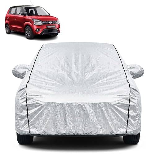 Image of Waterproof Car Cover for Maruti Suzuki WagonR | Dustproof, UV Resistant & Scratch Protection | Soft Cotton Lining | Triple Stitched | Mirror Pockets & Elastic Fit | Silver