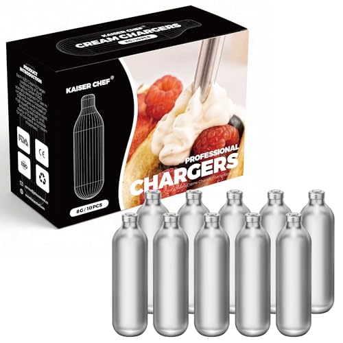 N20 Whipped Cream Chargers - 10 Pack 8g Professional Nitrous Oxide Cartridges Culinary Use Only Leakproof Kitchen-Safe