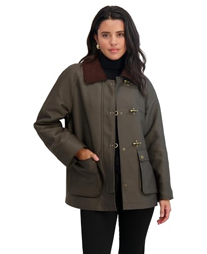 Image of TAHARI Women's Cotton Blend Barn Jacket With Snap Closure, Fully Lined, Cargo Pockets, Fully Lined