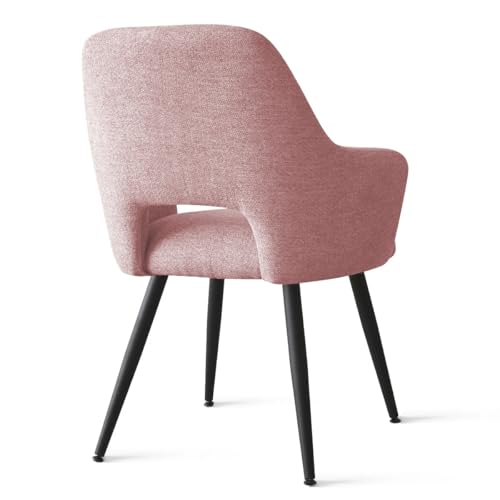 Image of Finch Fox Motel Luxurious Home Collection Upholstery Fabric Arm Dining Room Chairs in Pink Color with Black Metal Powder Coated Legs (Set of 4)