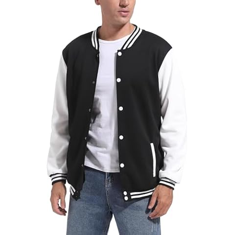 DHSPKN Men's Varsity Baseball Jacket Causal Slim Fit Varsity Letterman Jacket Boys Bomber Jackets Black M Cover