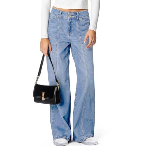 Sweatpants Jeans for Women High Waisted Wide Leg Baggy Denim Pants Blue - image 2