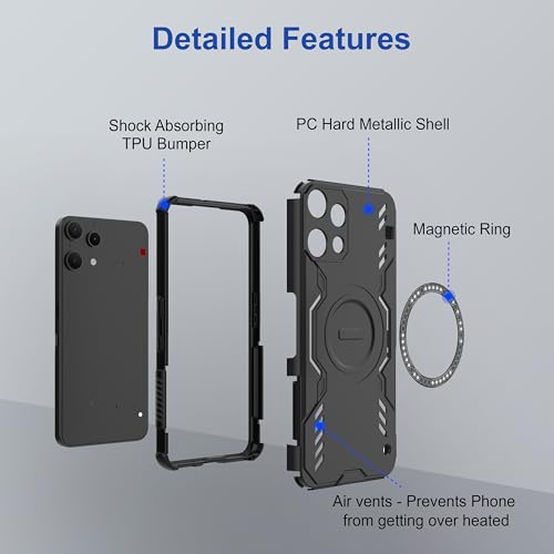 Image of Zapcase Back Case Cover for Nothing Phone 3a Lite | Magnetic Case with Built-in Metal Ring | Supports MagSafe Charger, Wallet & Car Mount | Shockproof Hybrid PC + TPU | Black