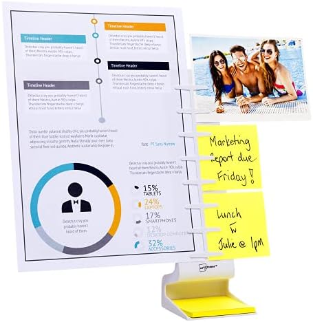 Note Tower Desktop Pro Document Holder - 2 Page Paper Holder, Easy Loading for Fast Typing, Displays Papers & Photos, Organizes Sticky Notes, Includes 50 Sheets 3"x3" Sticky Notes, White