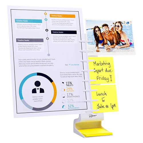 Note Tower Desktop Pro Document Holder - 2 Page Paper Holder, Easy Loading For Fast Typing, Displays Papers & Photos, Organizes Sticky Notes, Includes 50 Sheets 3"X3" Sticky Notes, White #TOP3