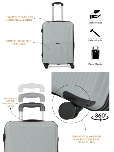Image of Teakwood Set of 2 8 Wheels Trolley Bag, Hard Cabin with Zipper Closure, Adjustable Push Button & Cross Side Strap, Number Lock System 360 Degree (Set of 2, Silver)