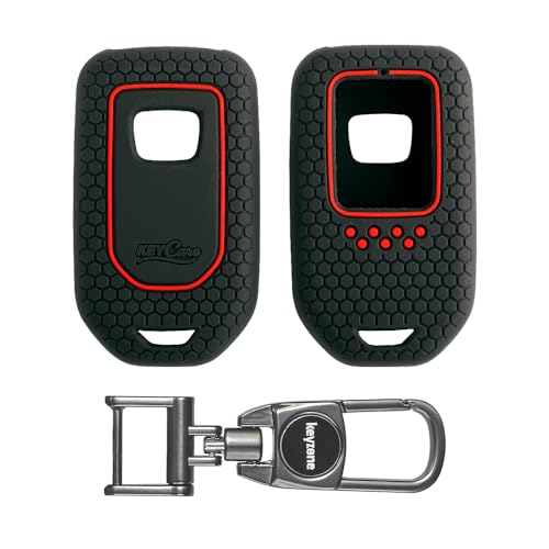 Image of Keycare Silicone Key Cover & Keychain Compatible for Honda City, Civic, Amaze, Elevate, WR-V, Accord, BR-V, CR-V, Mobilio, Jazz, Brio Smart Key (Black +MAH Key Holder)