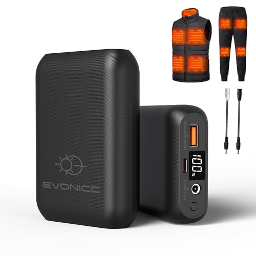 Evonicc 7.4V 16000mAh Battery Pack for Heated Vest with DC USB-C Ports, Portable Rechargeable Power Bank with Digital Display, Heated Vest Battery Pack for ORORO Venustas Heated Vest, Jacket, Pants