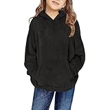 Generisch Mädchen Hoodie Oberteile Casual Kapuzenpullover Einfarbig Pullover Winter Warm Langarm Tops Fleecejacke Freizeit Sweatshirt Für Mädchen Mit Taschen 4 15 Jahre (Black, 12-13 Years)