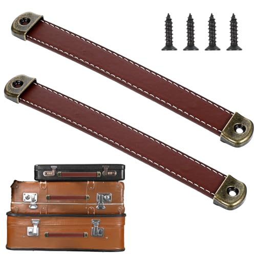 2Pcs Leather Drawer Pulls, PU Leather Handle Wrap for Drawers & Luggage, 7'' Cabinet Pulls with Screws for Wardrobe & Furniture (Brown)