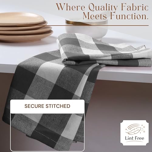 Image of Gray Buffalo Plaid Checked Dish Towels 12 Pack, 100% Cotton, 16x26 Inches, Super Absorbent, Quick Drying, Soft, Lint-Free, Durable Tea & Bar Towels with Hanging Loop, Grey and White