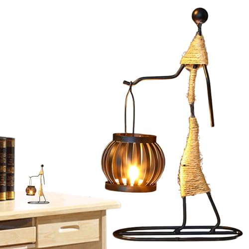 Candelabro de estilo africano decoración cana candelabro | Candelabro de té - Figura de arte de niña abstracta de metal de inspiración africana, soporte elegante para