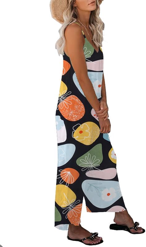 Womens Casual Loose Sleeveless Bohemian Beach Jumpsuits Spaghetti Strap Wide Leg Rompers with Pockets LTK - Image 4