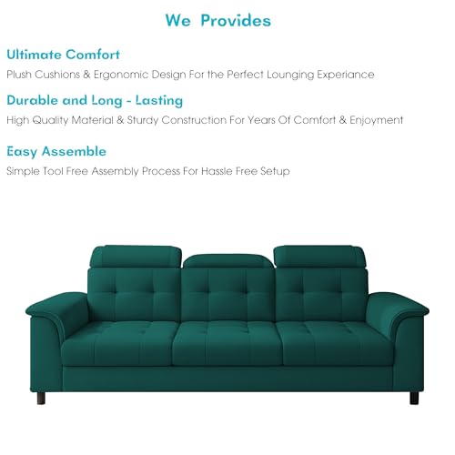 Image of Casaliving Ella 3 Seater Sofa Set for Living Room (Pine Colour Fabric) Premium Fabric Sofa