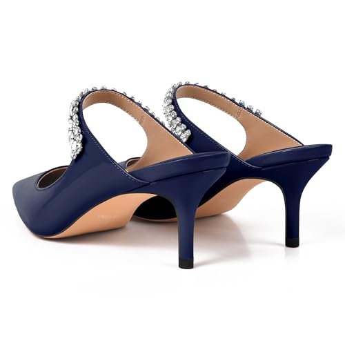 Image of XINIUNIU Heeled Mules for Women Rhinestone Heels Pointed Toe Slip On 2.5 Inch Kitten Stiletto Closed Toe Sandals Dress Wedding Pump Shoes