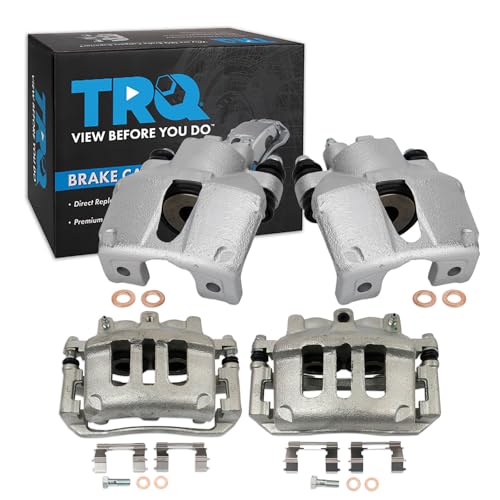 Image of TRQ Front and Rear Brake Caliper Set Zinc Coated Brackets Hardware Compatible with 2003-2011 Lincoln Town Car