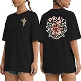 Christian Shirts for Women Oversized Faith Tshirt Jesus Cross Graphic Tee Religious Sayings Bible Verse Inspirational Tops Black