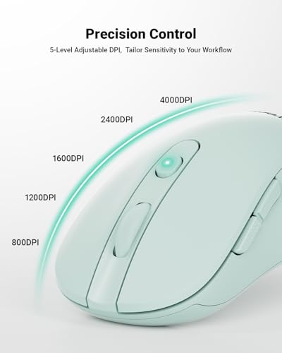 Image of wegear USB Wireless Mouse for Laptop PC Mac, 2.4GHz Cordless Mouse with 6 Buttons, 5-Level Adjustable 4000 DPI, Ergonomic Portable Optical Computer Mice, 24-Month Battery Life (Mint Green)