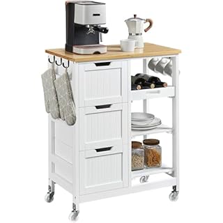 Yaheetech Kitchen Storage Trolley on Wheels, Rolling Kitchen Island Cart with 3 Drawers and 3 Shelves, Mobile Storage Sevring Trolley Cart for Dining Room, Bathroom, Laundry, Living Room, White