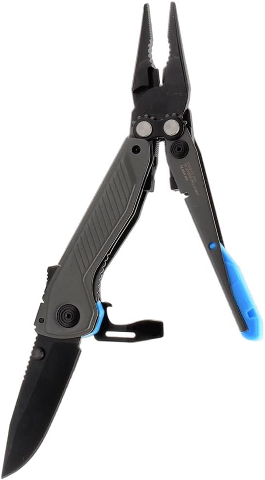 Everyday Daily Solution EDC Flash MT Multi-Tool with CRYO D2 Steel Compact Pocket Size, 7 Tools, Stainless-Steel Housing, Urban Gray & Cyan