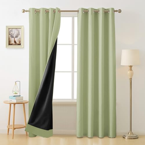 Image of Cloth Fusion 100% Blackout Door Curtains 7 Feet Long Set of 2 with Blackout Lining, Double Layer Room Darkening Parda with Stainless Steel Grommets for Home Decor (7x4 Feet, Pista)