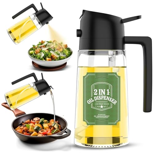 Image of LOTERO Oil Sprayer Bottle for Cooking, Premium Glass 2 in 1 Oil Spray and Dispenser Bottle for Kitchen with Dual Functional Nozzle, Oil Sprayer for Air Fryer, Salad, Roasting and Frying 500 ML