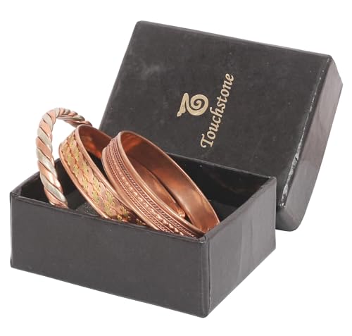 Image of Touchstone copper bracelets | gift for men women |adjustable 100% pure solid real magnetic jewelry | handmade bracelet set combo | rope braided tibetan bangles.
