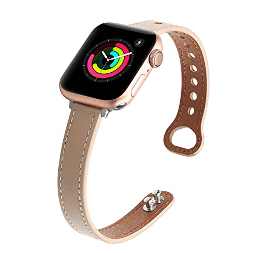 segoo Leather Band Compatible with Apple Watch Band 45mm 44mm 42mm Top Grain Leather Band Slim Thin Wristband for iWatch Series 7 & Series 6/5/4/3/2/1/SE Sports Edition (45mm 44mm 42mm