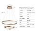 MADEM Modern LED Chandelier 2-Ring Circular Dimmable Pendant Light Contempoary Chanderlier Flush Mount Pendant Lighting for Living Room Dining Room, Bedroom,3000K-6000K, Gold, 60W