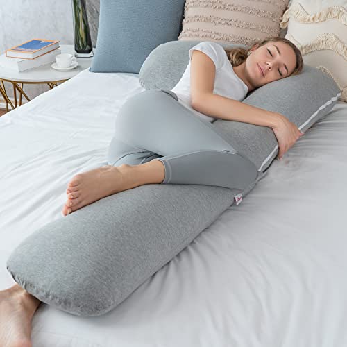 Image of AngQi Body Pregnancy Pillow with Jersey Cover, L Shaped Full Body Pillow for Pregnant Women and Side Sleeping, Gray