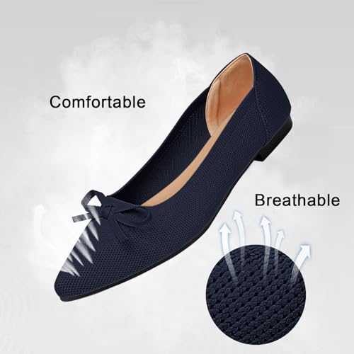 Image of TINGRISE Women's Flats Pointed Toe Bow Knit Ballet Shoes Comfortable Dressy Mesh Slip On Flat