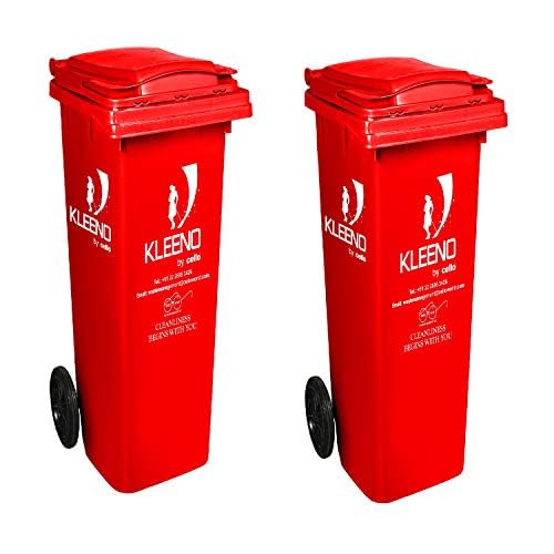CELLO Plastic Manual-Lift Garbage Waste Dustbin with Wheel 120 LTR (Red & Red) Combo-picture-23