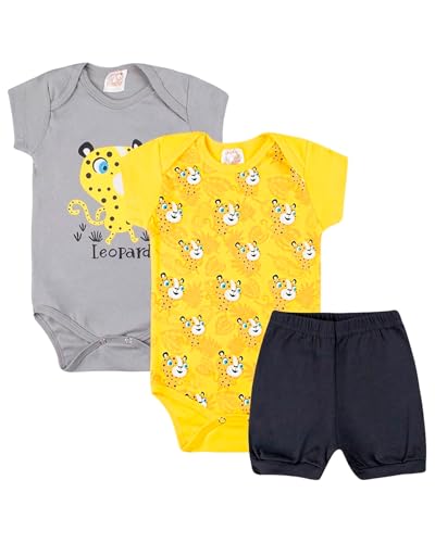 Kit 3 Peças Body Bebê Estampado Manga Curta com Short Roupa Bebe Algodão para Menino ou Menina (G, M