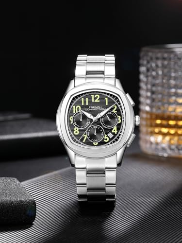 Image of French Connection Megachron | Chronograph Black Dial | Silver Stainless Steel Strap | Watch for Men - FCD5SM