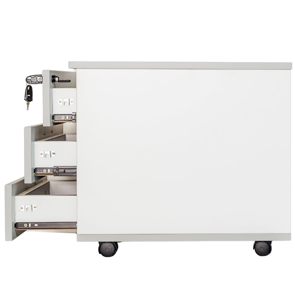 Cassettiera da Ufficio con Rotelle, Mobile con Tre Ampi Cassetti - Già Montata, Elegante e Pratica Soluzione per Organizzare Documenti e Accessori nel Tuo Spazio di Lavoro (Grigio)