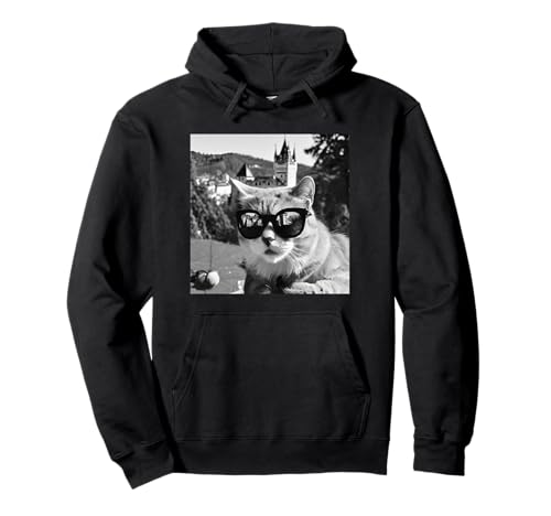 Bran Castle Rumania Gato Con Gafas De Sol Explorando Rumania Sudadera con Capucha
