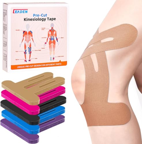 Image of Precut Kinesiology Tape for Knees, 10 Strips - Knee Support & Stability, Knee Pain Relief Athletic Tape - Waterproof & Elastic, Breathable Hypoallergenic Latex-Free Tape, Beige
