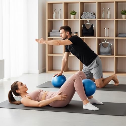 Image of Aoriher 10 Pack 9 Inch Small Pilates Ball Bulk Mini Exercise Ball Portable Non-Slip Workout Yoga Balls with Air Pump for Stability, Barre, Fitness, Balance, Physical &Core, Gym Home Office Use