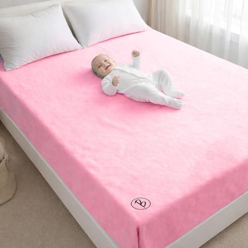 Image of Btag Baby Waterproof, Super Soft Fast Drying Mattress Protector | Extra Absorbent, Anti-Itching Sheet for New Born,Toddler (Size 200x210 cm, Pack of 1, Salmon Rose)