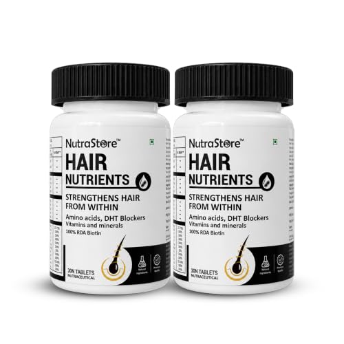 Image of NutraStore Hair Nutrients | Biotin Tablets enriched with Essential Amino Acids, Vitamins & Minerals | Added DHT Blocking Herbs for Hair Strength & Growth Support | Hair Tablets for Men & Women | 30 Tablets | Pack of 2