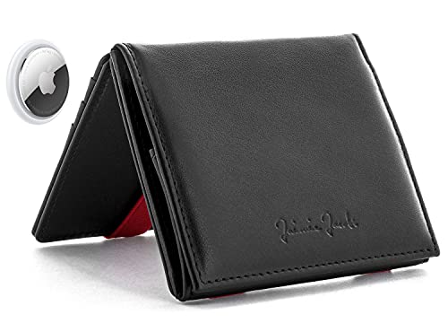 Jaimie Jacobs Flap Boy AirTag Edition Magic Wallet RFID Protected Genuine Leather Men (Black with Red)