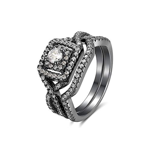 Frances Bridal Set Halo Pave Sterling Cubic Zirconia CZ Promise Engagement Ring Wedding Band for Women Fashion Jewelry by Ginger Lyne Size 14