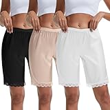 Chicingyou 3 Pack Slip Shorts for Women Under Dress Pettipants Lace Trim Slips Culotte Anti Chafing Summer Split Skirt (M)