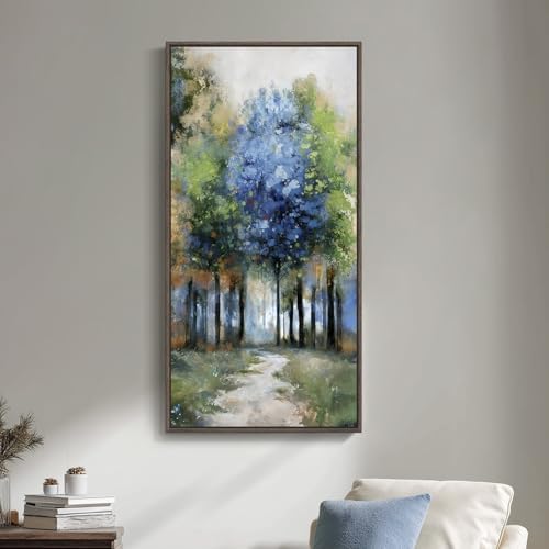 Framed Vertical Colorful Forest Living Room Wall Art, Large Tree ...