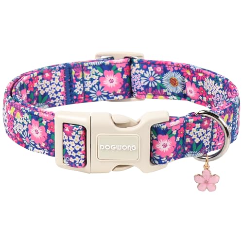 DOGWONG Spring Floral Girly Dog Collar-Cute Floral Daisy Dog Collar, Adjustable Soft Girl Female Dog Collar for Small Medium Large Dogs, XL