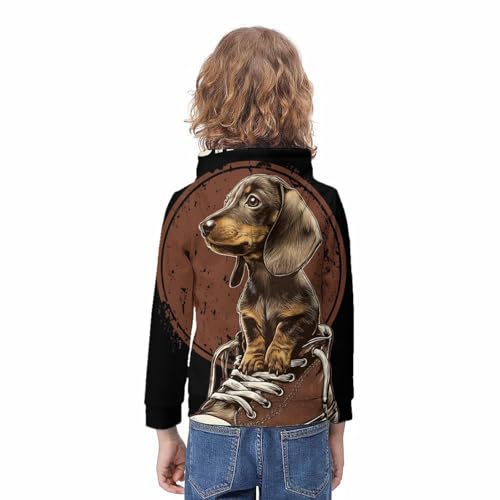 Sweat à capuche teckel enfant 10-12 ans à manches longues et style 3D